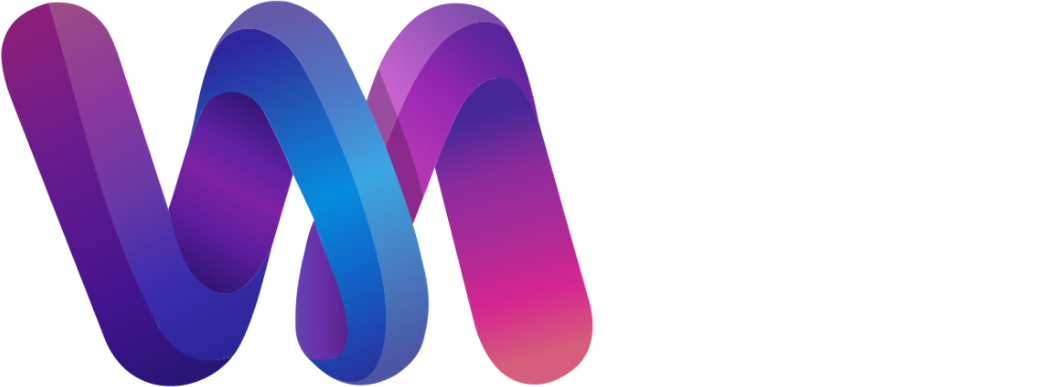 The Vexa Media primary logo lockup: the VM ribbon mark beside the Vexa Media wordmark